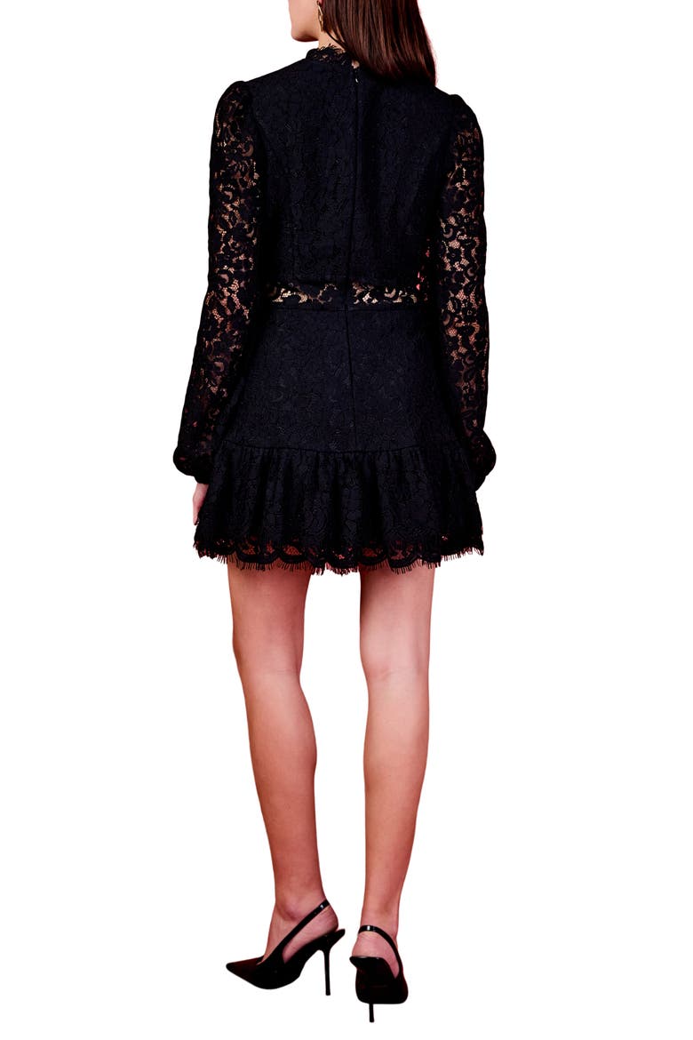 Lace Cutout Long Sleeve Minidress, Alternate, color, BLACK