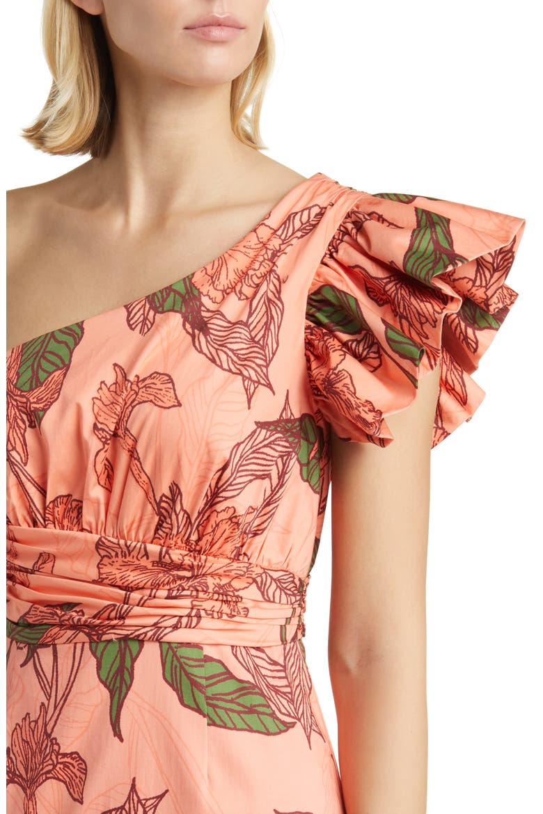 Pria Floral One-Shoulder Stretch Cotton Cocktail Dress, Alternate, color, PEACH DELICATE OUTLINE FLORAL