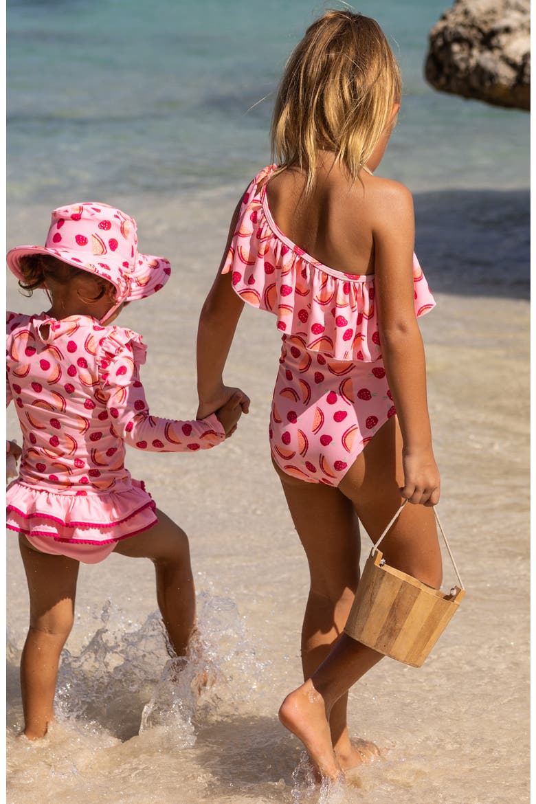 Berry Sweet Frill One-Shoulder One-Piece Swimsuit, Alternate, color, PINK