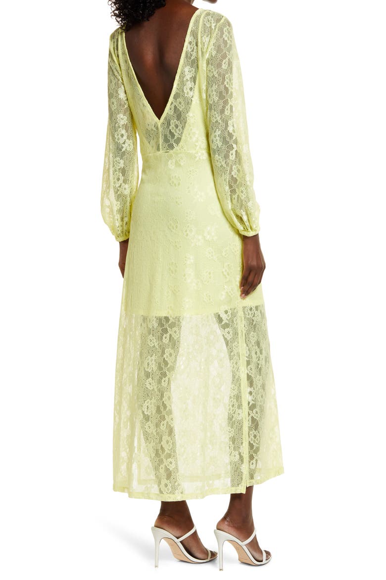 Sheer Lace Long Sleeve Maxi Dress, Alternate, color, YELLOW ELFIN