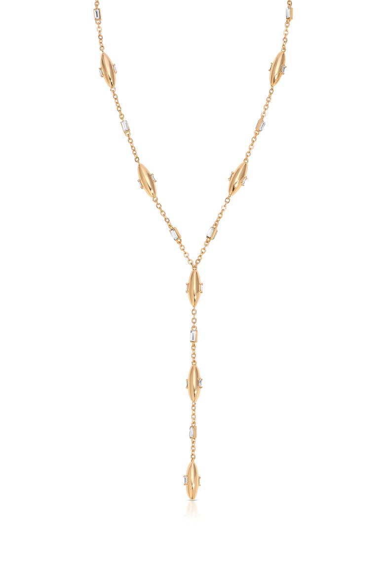 Baguette Cubic Zirconia Oval Dome Y-Necklace, Main, color, GOLD