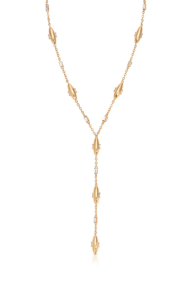 Ettika Baguette Cubic Zirconia Oval Dome Y-Necklace, Main, color, Gold