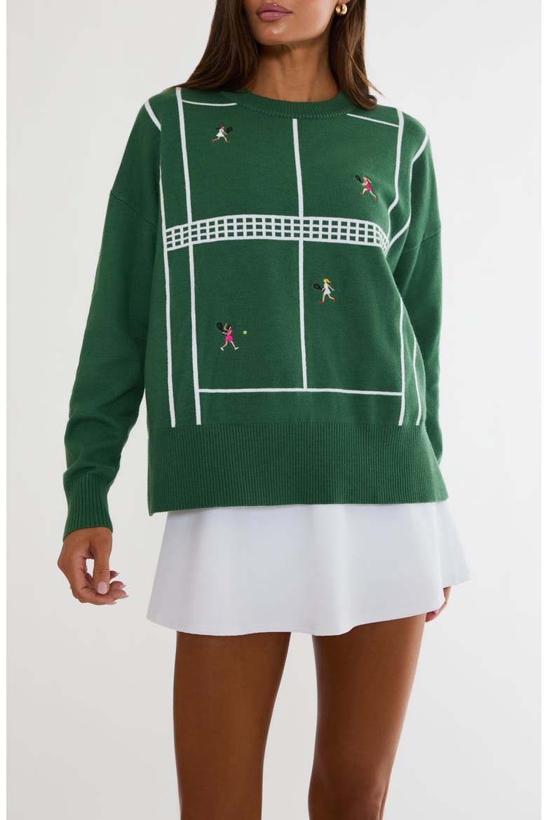 Callie Embroidered Sweater, Main, color, RALLY GREEN TENNIS