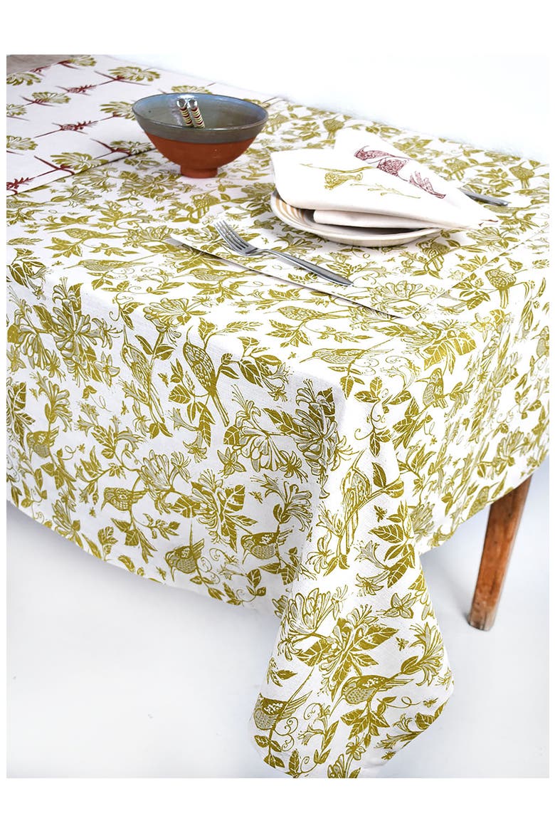 Honeysuckle Botanical Tablecloth, Alternate, color, CHARTREUSE