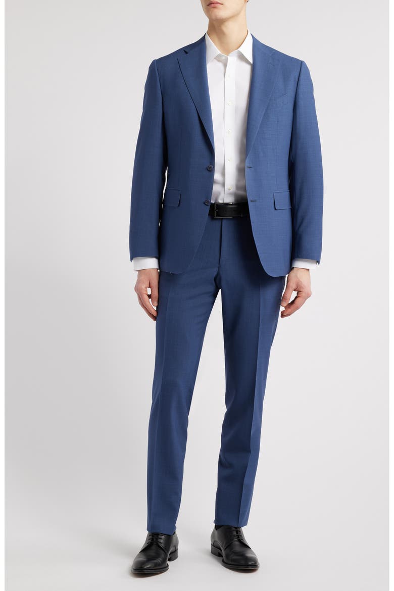 Capri Trim Fit Solid Blue Impeccabile Super 130s Wool Suit, Main, color, MED BLUE