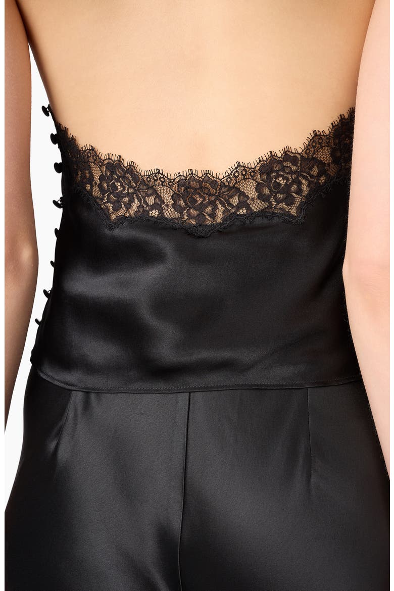 Lucille Lace Trim Silk Top, Alternate, color, BLACK