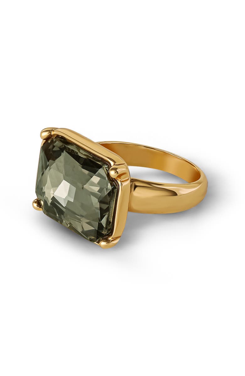 Jessica Simpson Gold-Tone Smoky Black Rectangle Stone Ring, Main, color, 