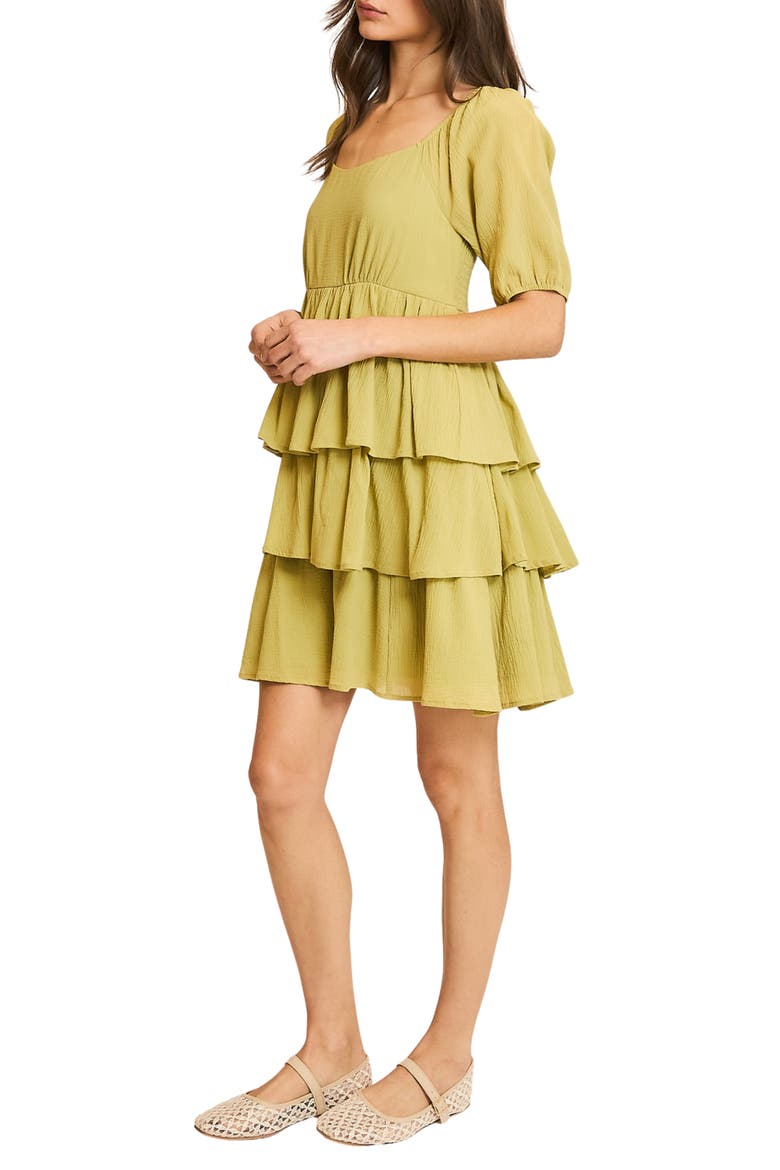 Puff Sleeve Tiered Minidress, Alternate, color, AVOCADO