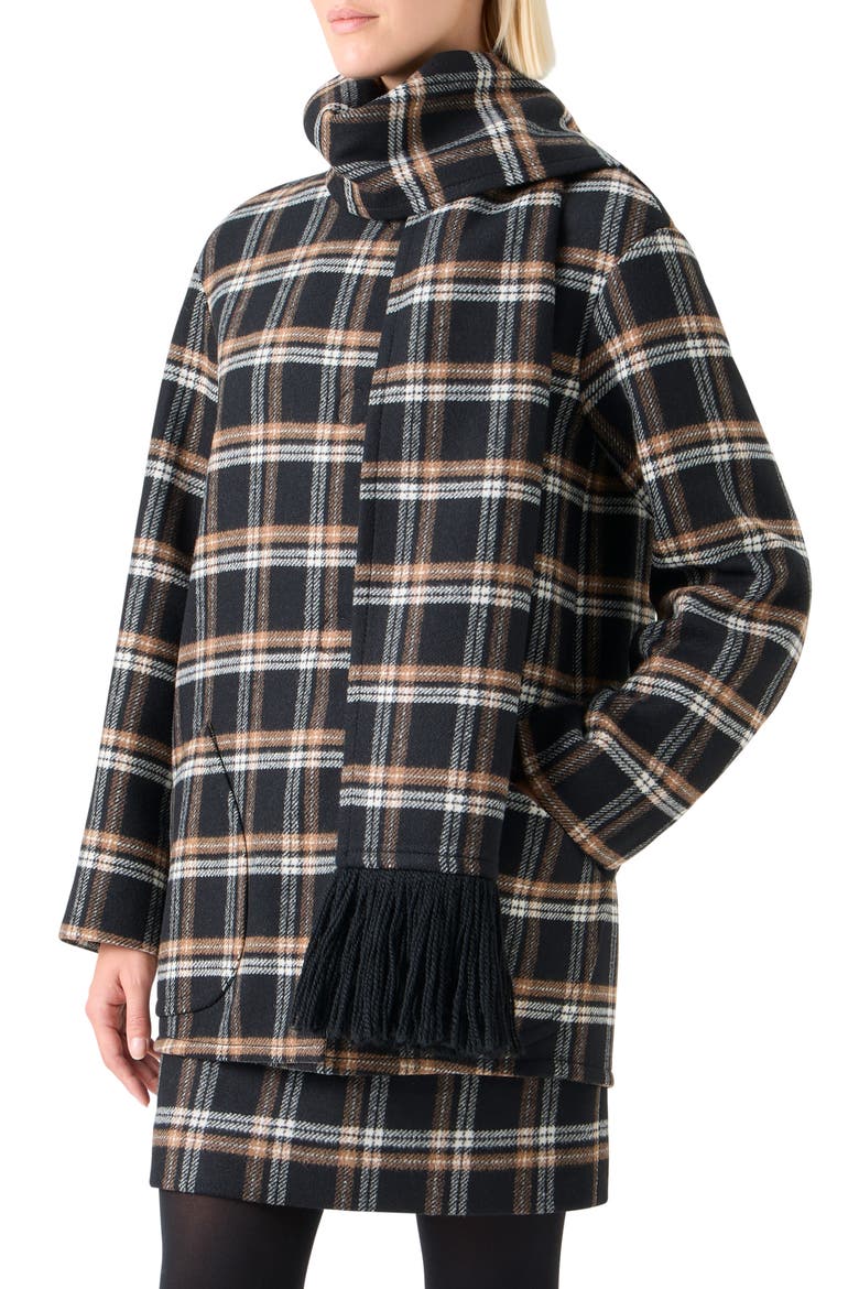 Plaid Double Face Wool Blend Jacket with Removable Scarf, Alternate, color, BLACK-CAMEL-CREAM