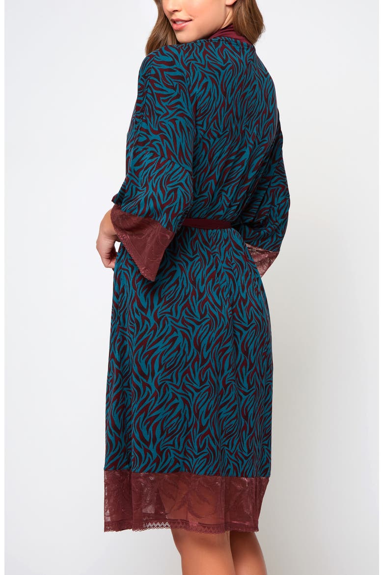 Zebra Print Lace-Trim Robe, Alternate, color, Teal-Burgundy