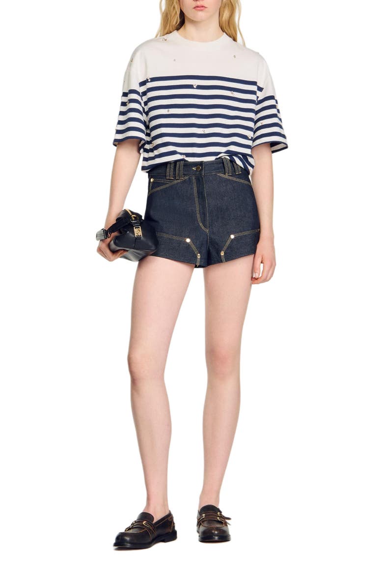 SANDRO Rhinestone Breton T-shirt, Alternate, color, 