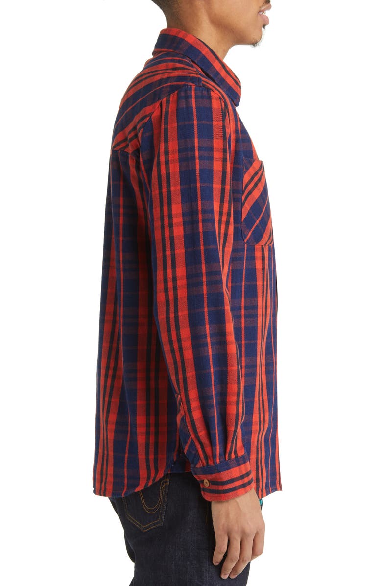 ICECREAM Flapjack Plaid Cotton Flannel Button-Up Shirt, Alternate, color, Indigo