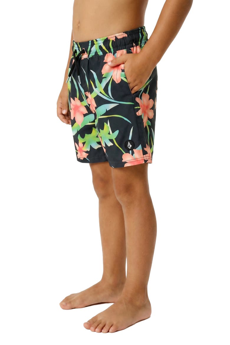 Kids' Sprayz Floral Swim Trunks, Alternate, color, STEALTH