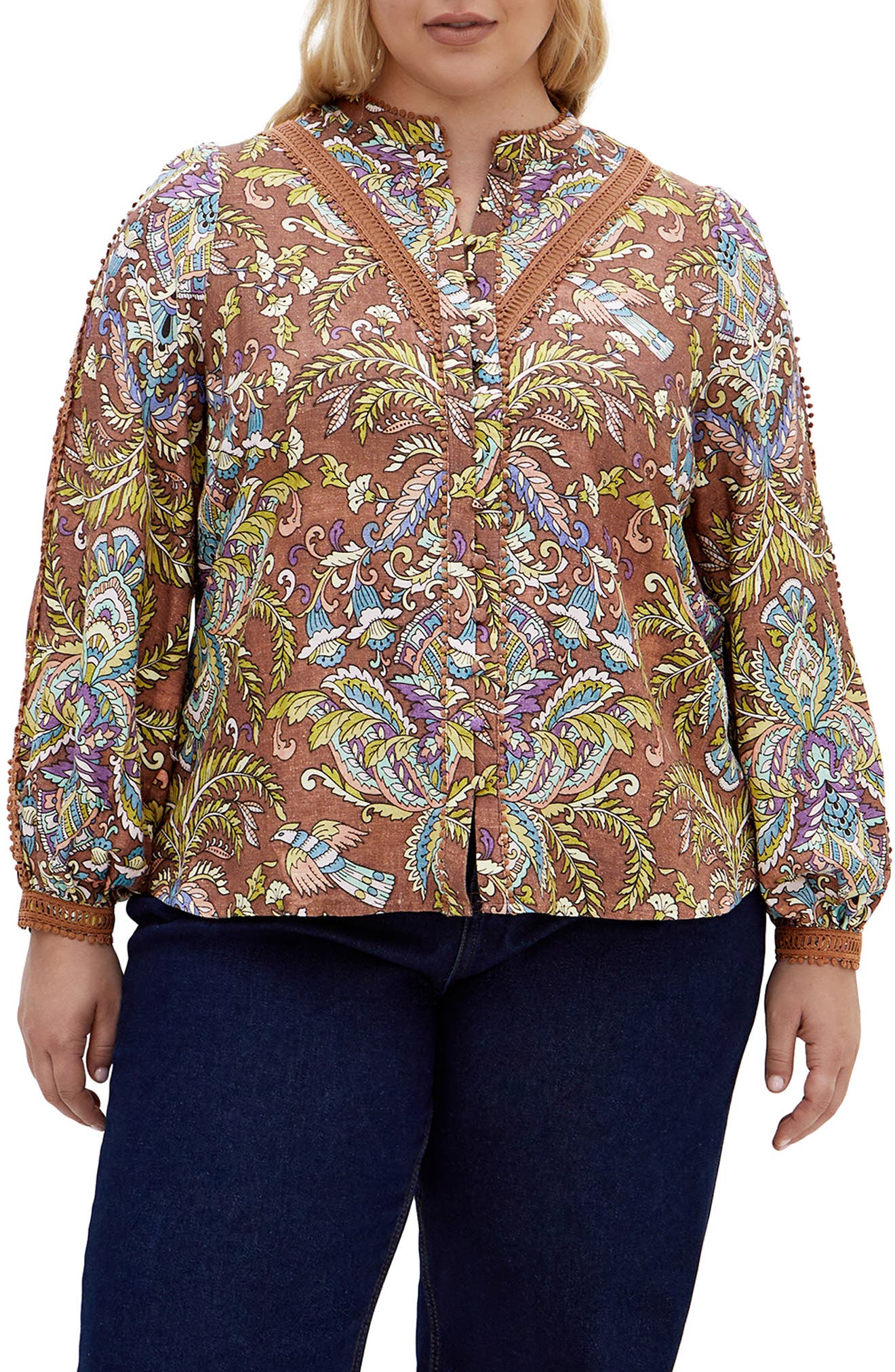 Paisley Print Split Neck Blouse
