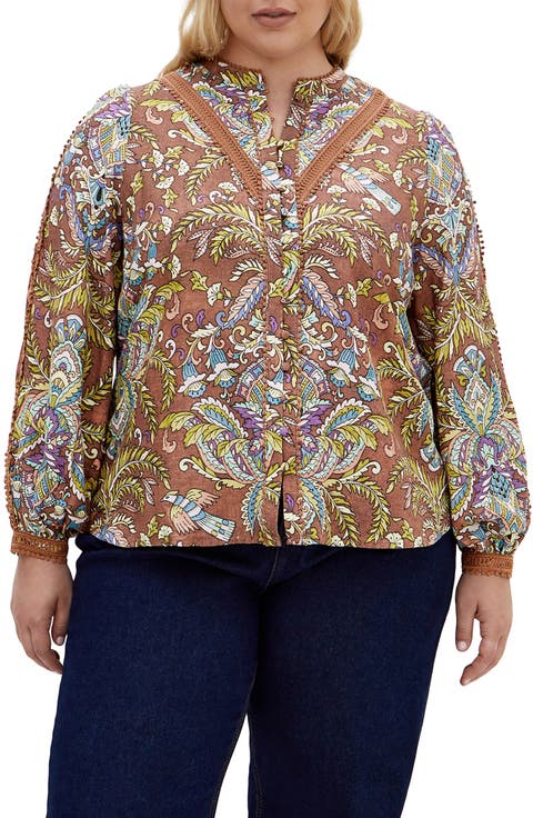 Mysteria Paisley Button-Up Shirt (Plus)