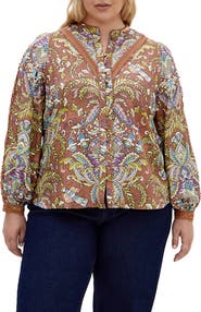 City Chic Paisley Print Split Neck Blouse