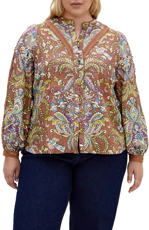 City Chic Paisley Print Split Neck Blouse In Multi
