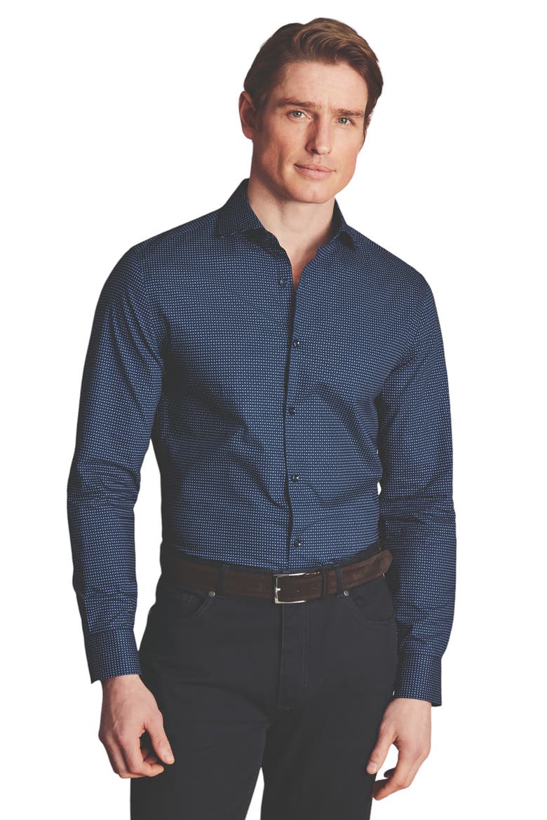 Slim Fit Semi-Cutaway Collar Non-Iron Floral Geo Print Shirt, Main, color, French Blue
