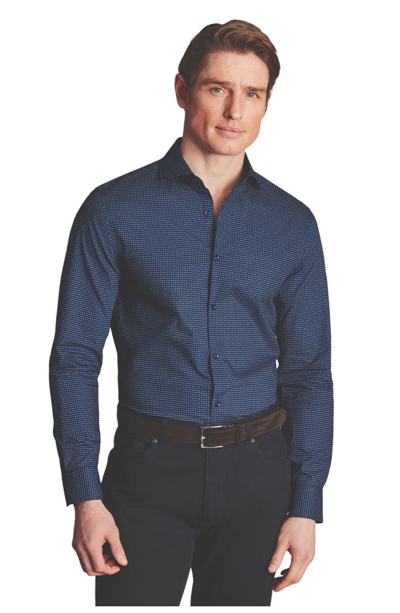 Charles Tyrwhitt Slim Fit Semi-Cutaway Collar Non-Iron Floral Geo Print Shirt, Main, color, French Blue