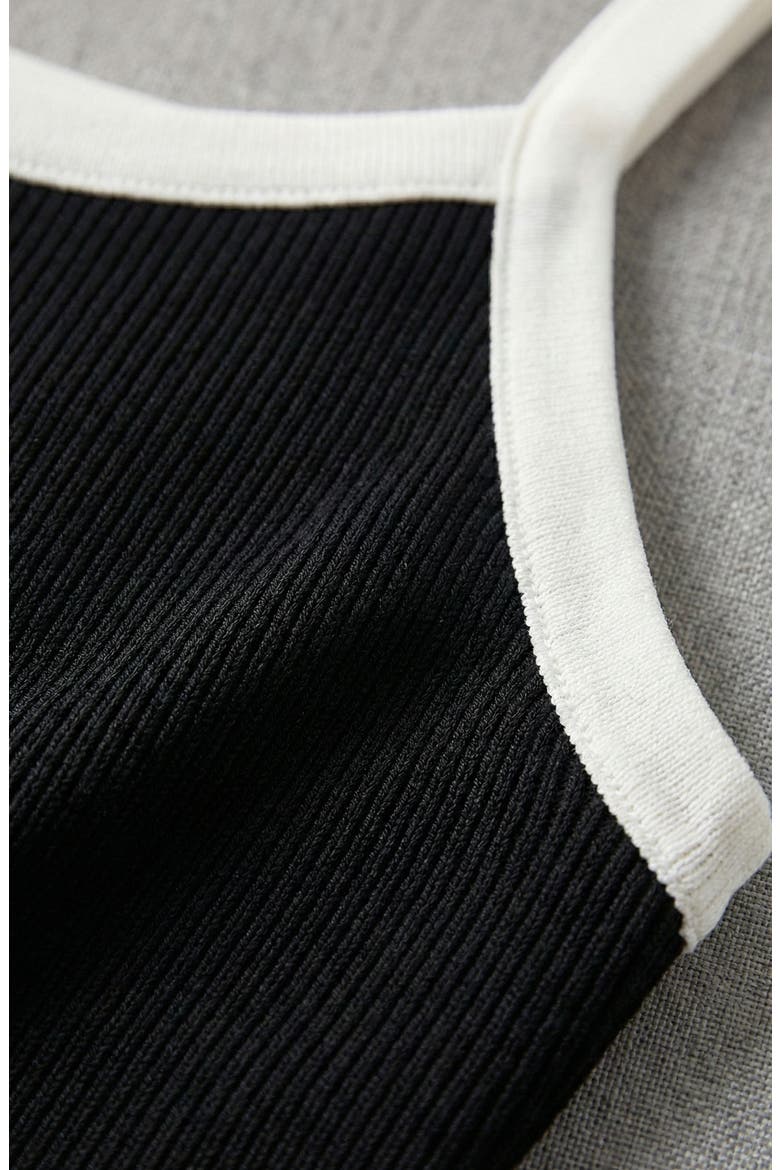Square Neck Contrast Trim Midi Dress, Alternate, color, Black / White