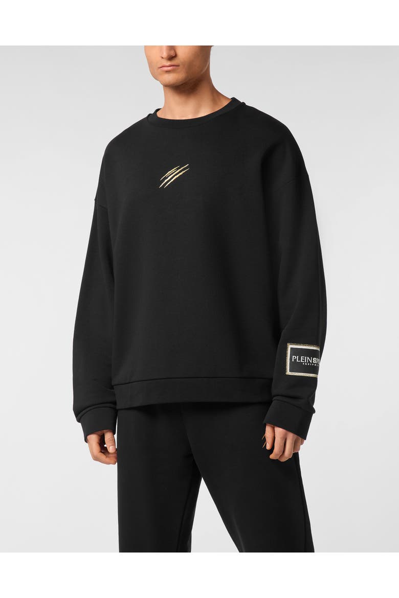Sweatshirt Ls Roundneck Label Men, Main, color, black/lightgold