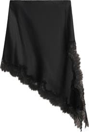 MANGO Asymmetric Satin & Lace Skirt
