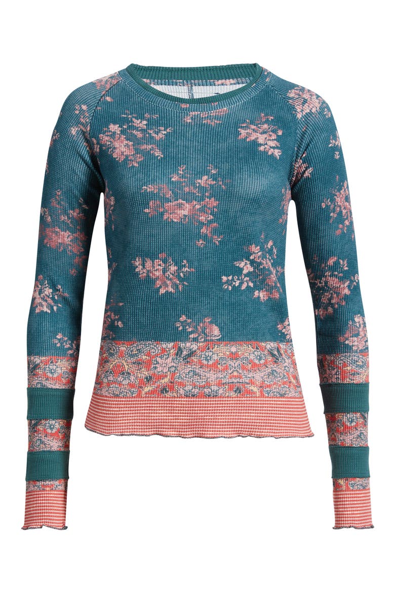 Easy Does It Floral Rib Stretch Cotton Top, Alternate, color, LAGOON COMBO