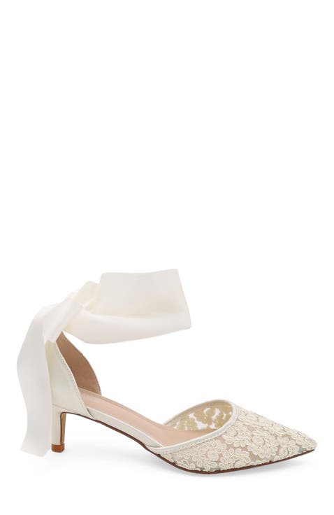 Claudia Crochet Lace Kitten Heel with Satin Wrapped Tie
