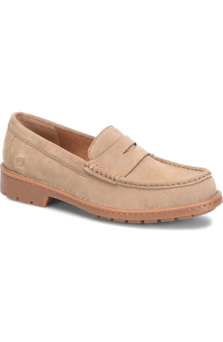 Børn Langley Penny Loafer, Main, color, Taupe Suede