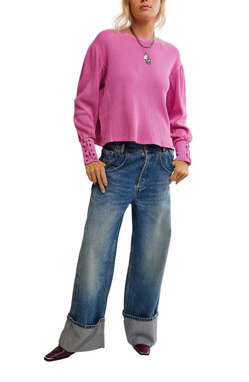 Free People Lapis Lace-up Cuff Cotton Thermal Top In Pink