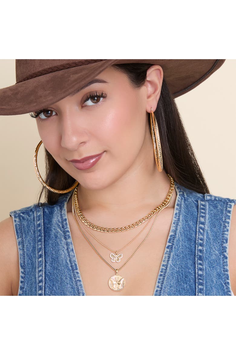 3-Piece Butterfly Necklace, Alternate, color, Gold
