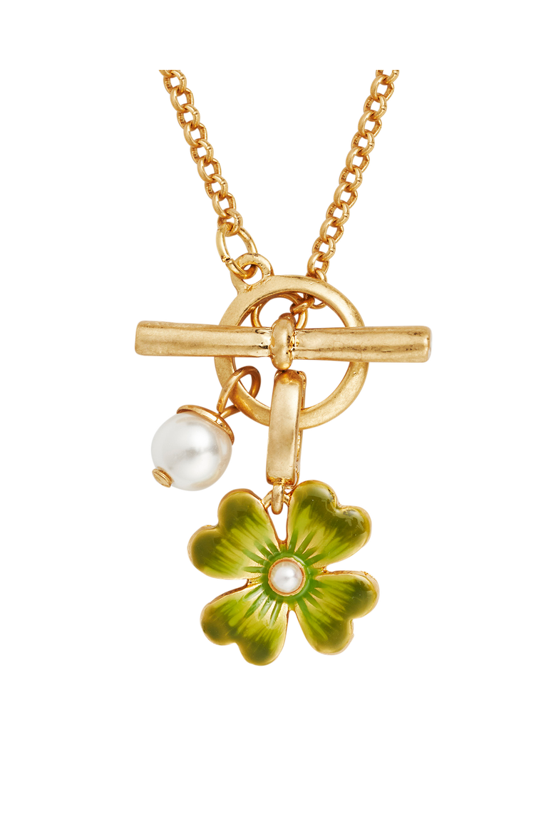 Lucky Clover & Pearl Toggle Necklace, Alternate, color, Gold