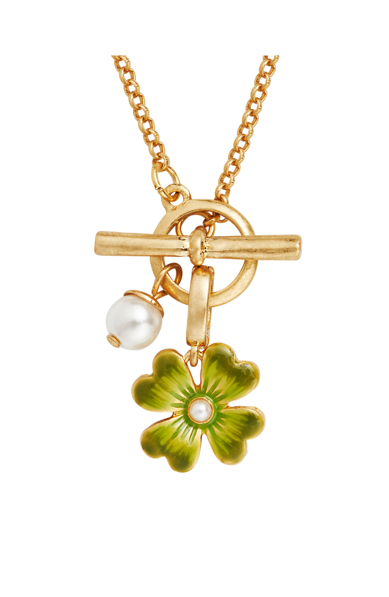 Fable England Lucky Clover & Pearl Toggle Necklace, Alternate, color, Gold