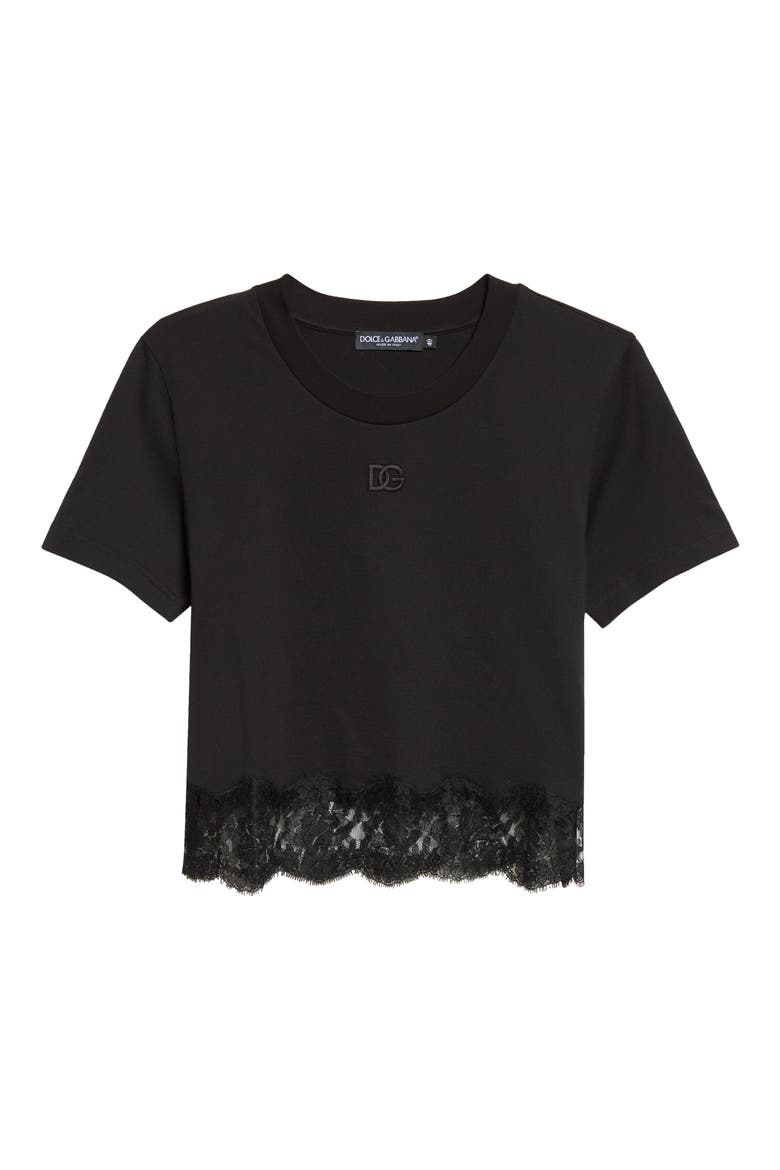 Logo Embroidered Lace Trim T-Shirt, Alternate, color, NERO