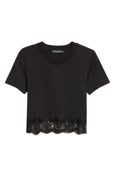 Logo Embroidered Lace Trim T-Shirt
