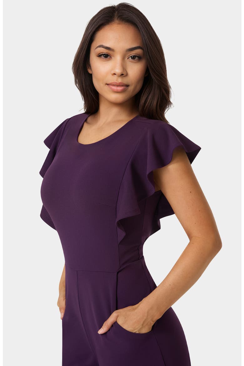 Ruffle Scuba Jumpsuit, Alternate, color, EGGPLANT