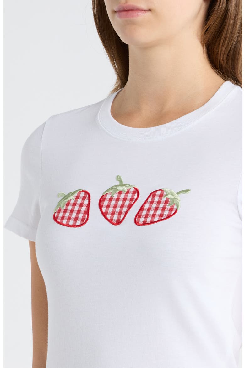 Gingham Strawberries Graphic T-shirt, Alternate, color, BRIGHT WHITE
