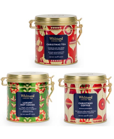 Holiday Tea, Coffee and Hot Cocoa tins, 3 piece