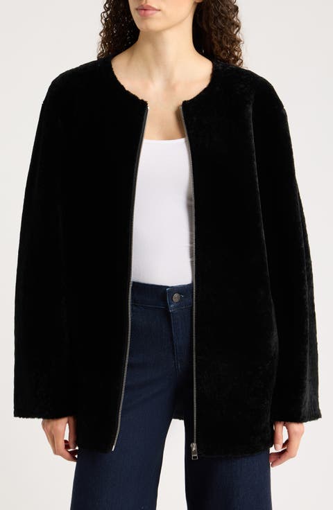 Genuine Shearling Collarless Coat