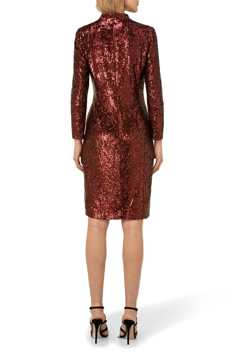 Sequin Mock Neck Sheath Dress, Alternate, color, MARSALA
