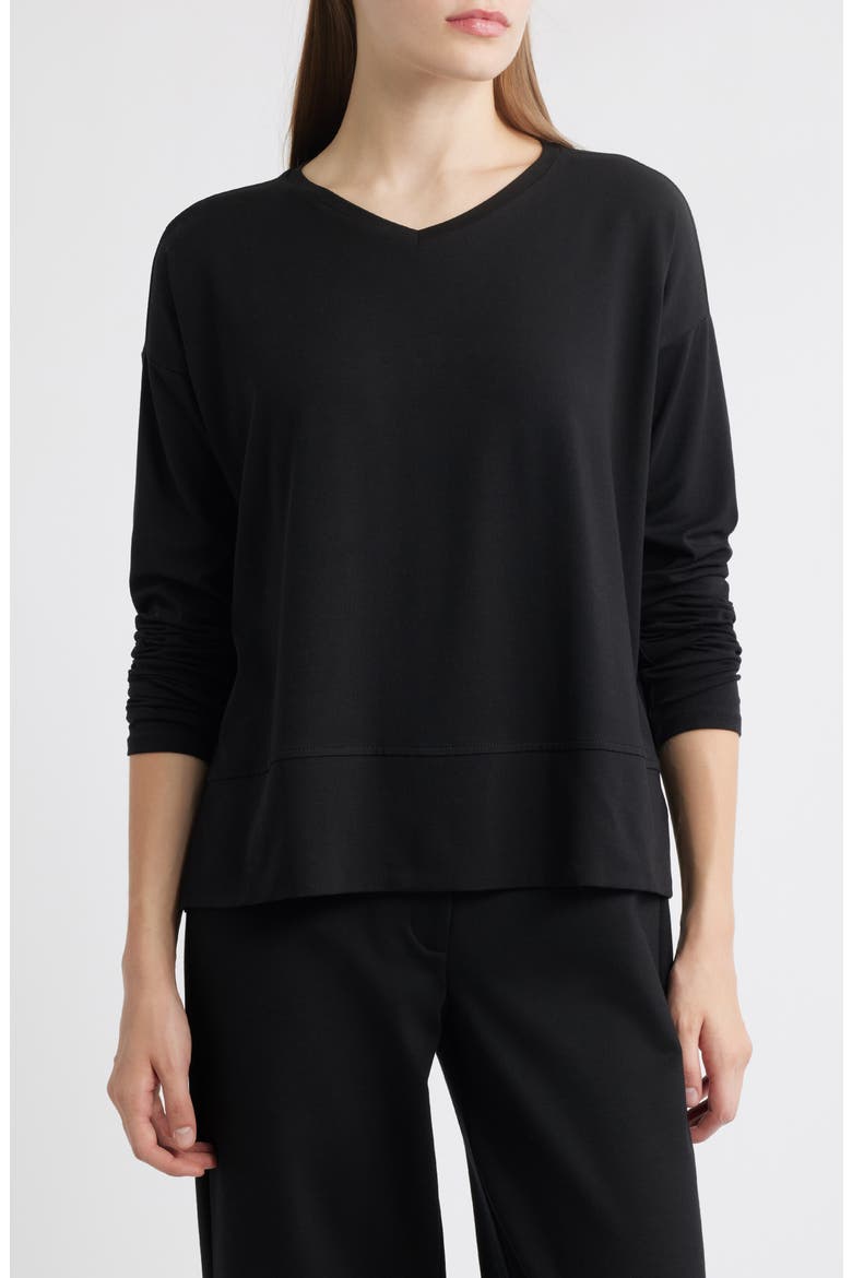 V-Neck Long Sleeve Box T-Shirt, Main, color, BLACK