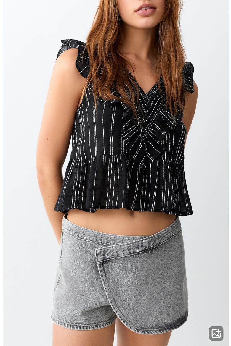 Embroidered Ruffle Trim Peplum Top, Main, color, BLACK