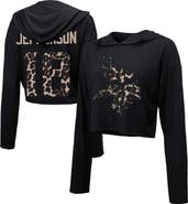 Majestic Threads Women's Majestic Threads Justin Jefferson Black Minnesota Vikings Leopard Player Name & Number Long Sleeve Cropped Hoodie