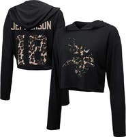 Majestic Threads Women's Majestic Threads Justin Jefferson Black Minnesota Vikings Leopard Player Name & Number Long Sleeve Cropped Hoodie