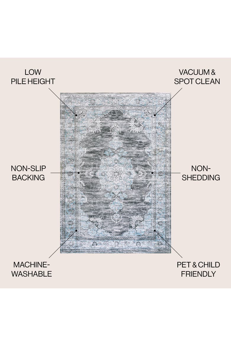 Bausch Bohemian Distressed Chenille Machine-Washable Area Rug, Alternate, color, Dark Gray/Blue