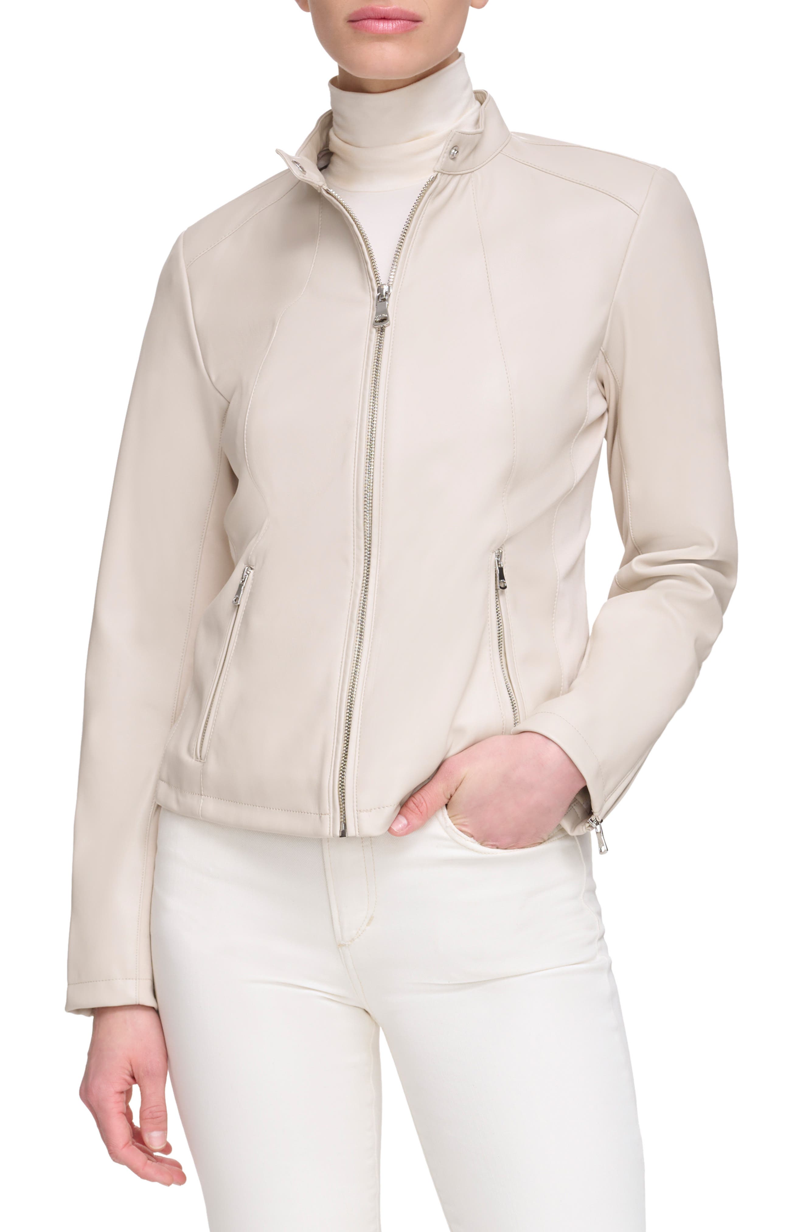 womens jacket calvin klein faux leather moto jacket