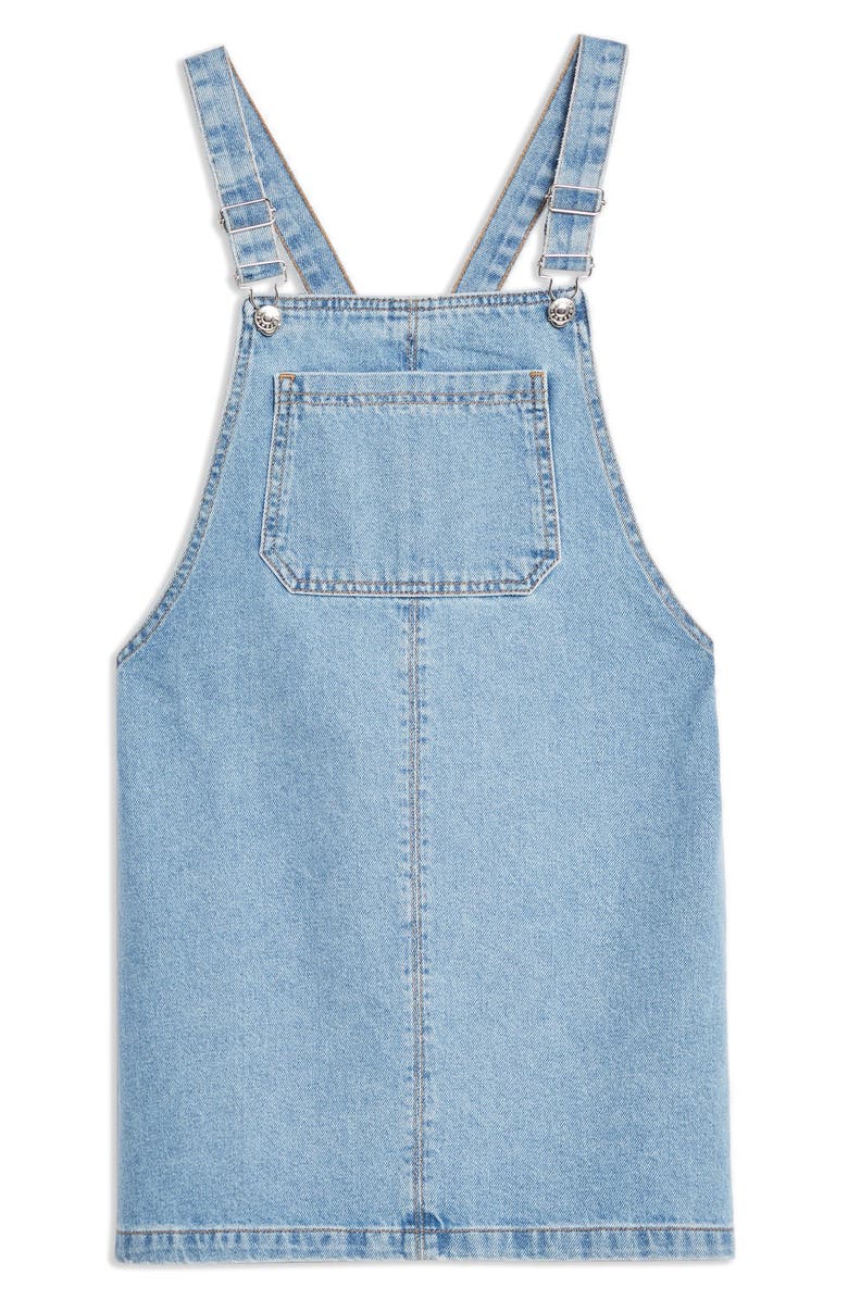Topshop Denim Pinafore Bib Pocket Dress, Alternate, color,