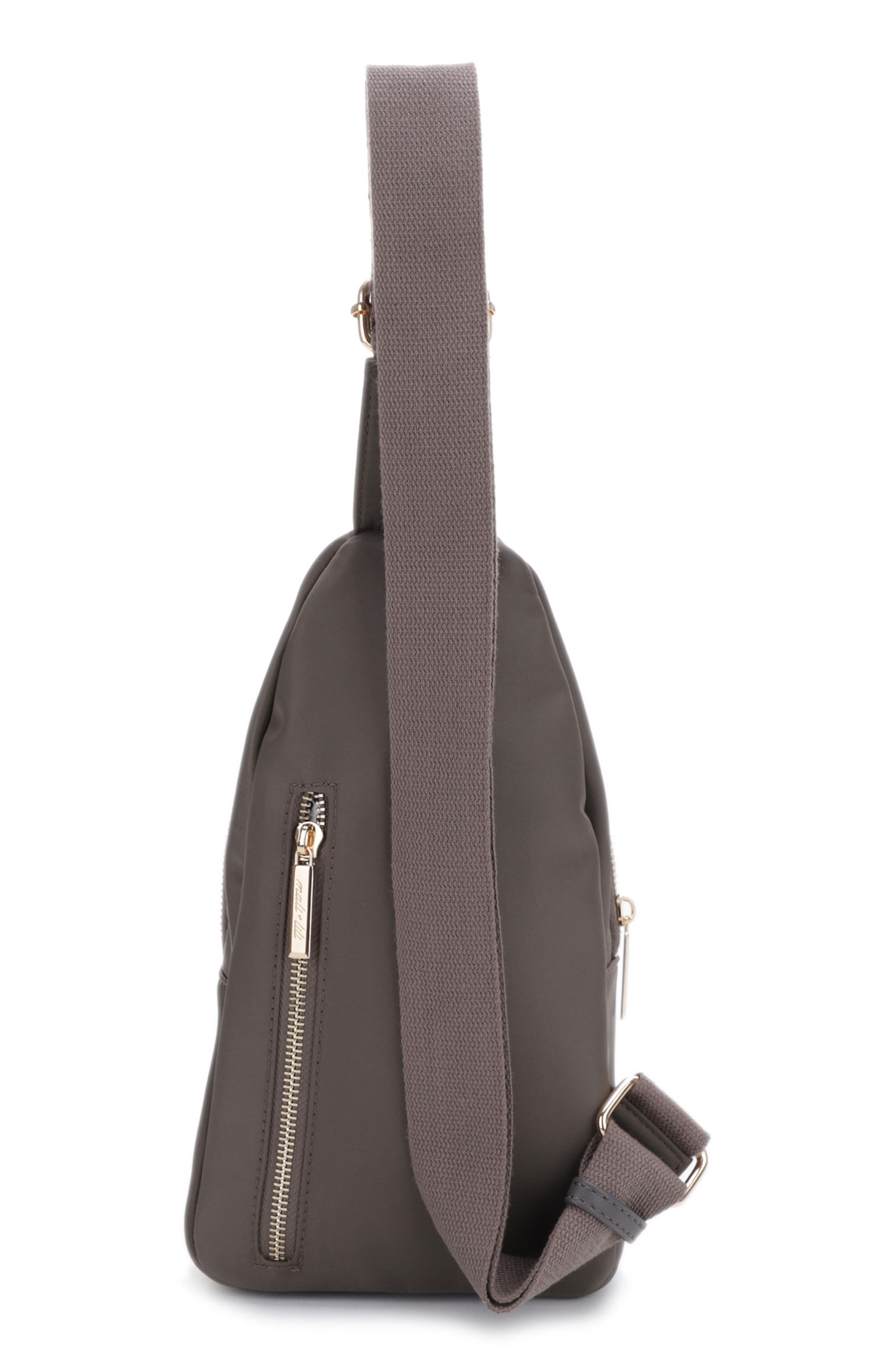 Logan Nylon & Vegan Leather Sling Bag, Alternate, color, MUSHROOM