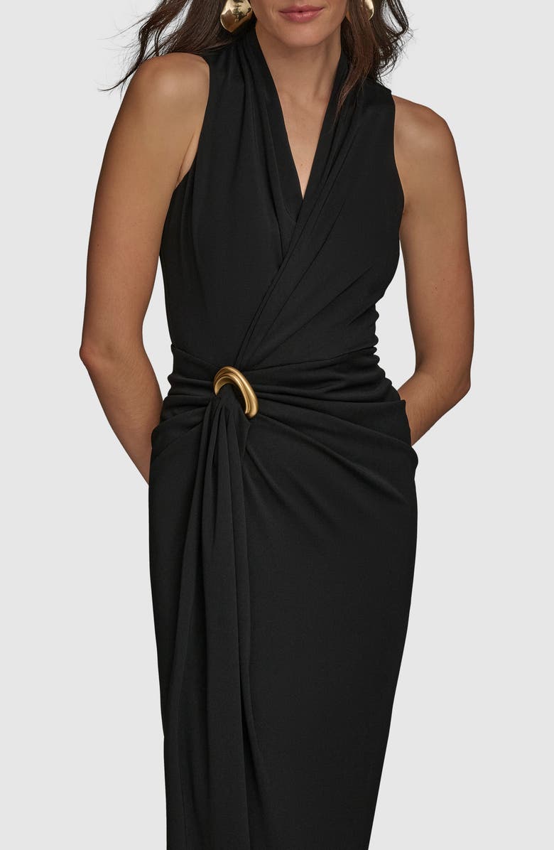 Donna Karan New York Belt Detail Sheath Maxi Dress, Alternate, color, Black