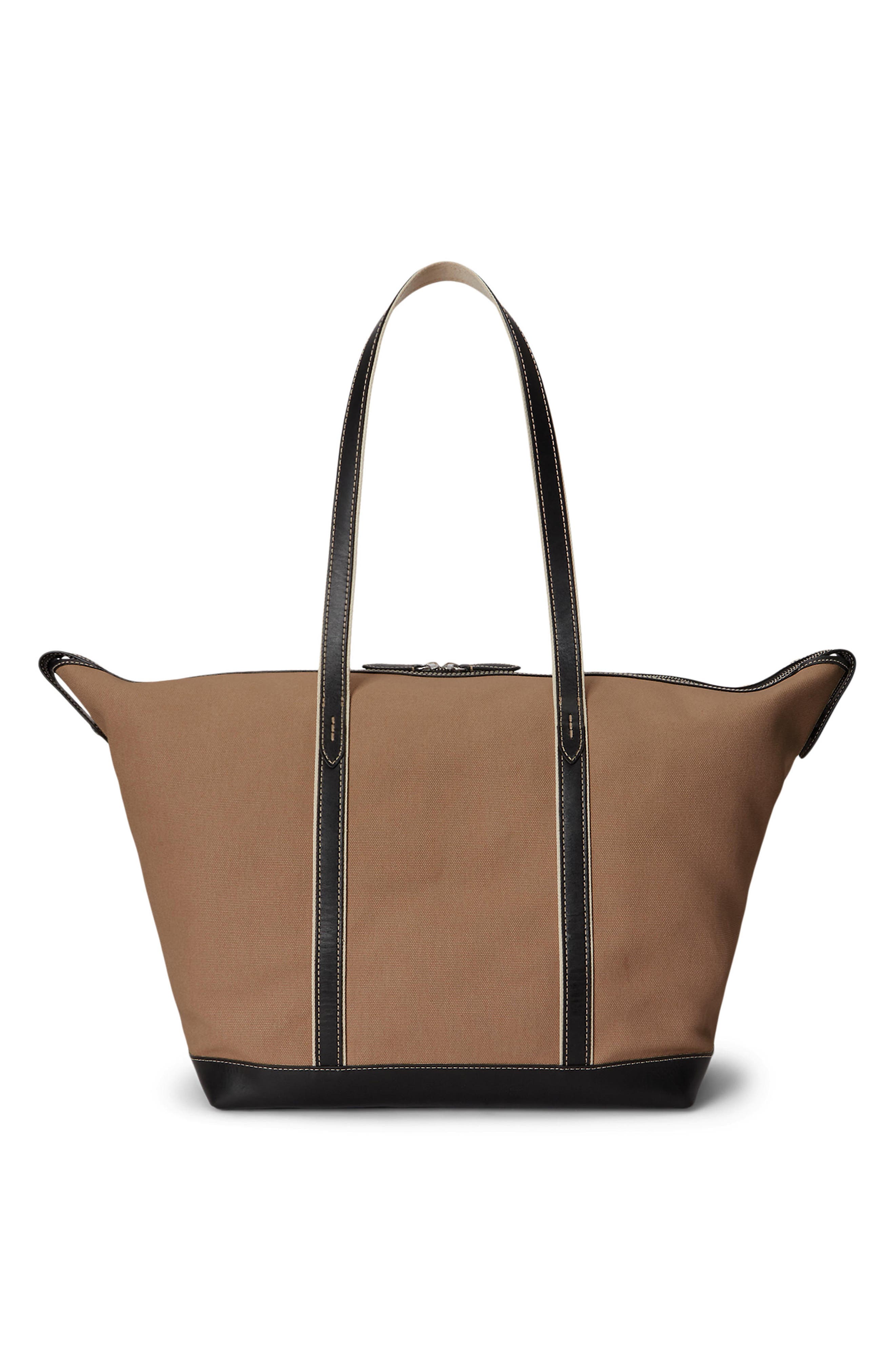 Large Canvas & Leather Tote, Alternate, color, PORCELAIN/ BLACK